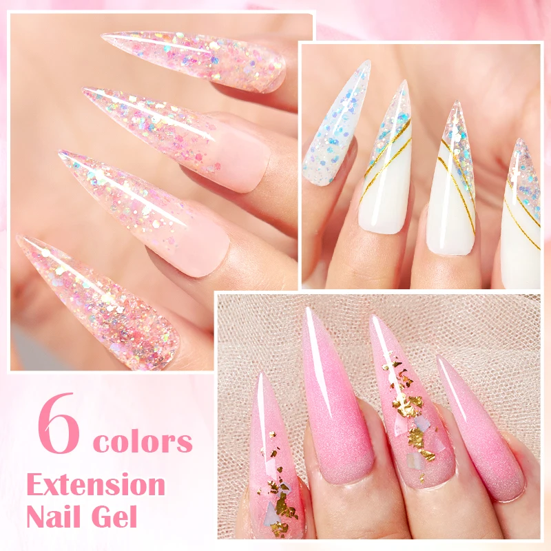 MEET ACROSS 20ml Glitter Sequins Gel For Extension Builder Gel Semis Permanent UV Gel For Manicure Nail Art Construction Gel