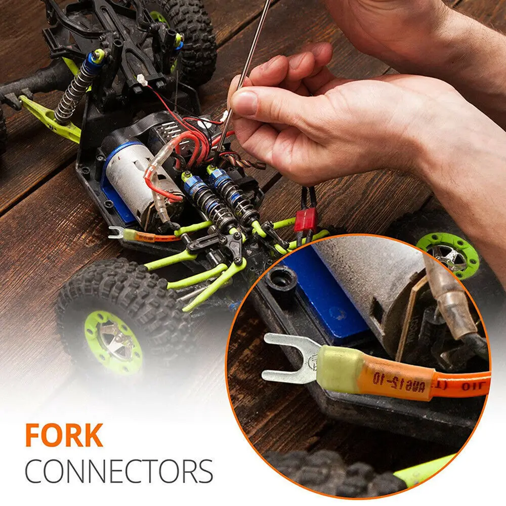 50X Insulated Heat Shrink Fork Wire Spade Crimp Connectors Terminal 10-12AWG #10