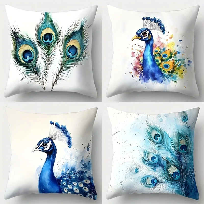 

Vibrant Watercolor Peacock Feather Pillowcases: Exotic Elegant Home Decor Pillow Covers
