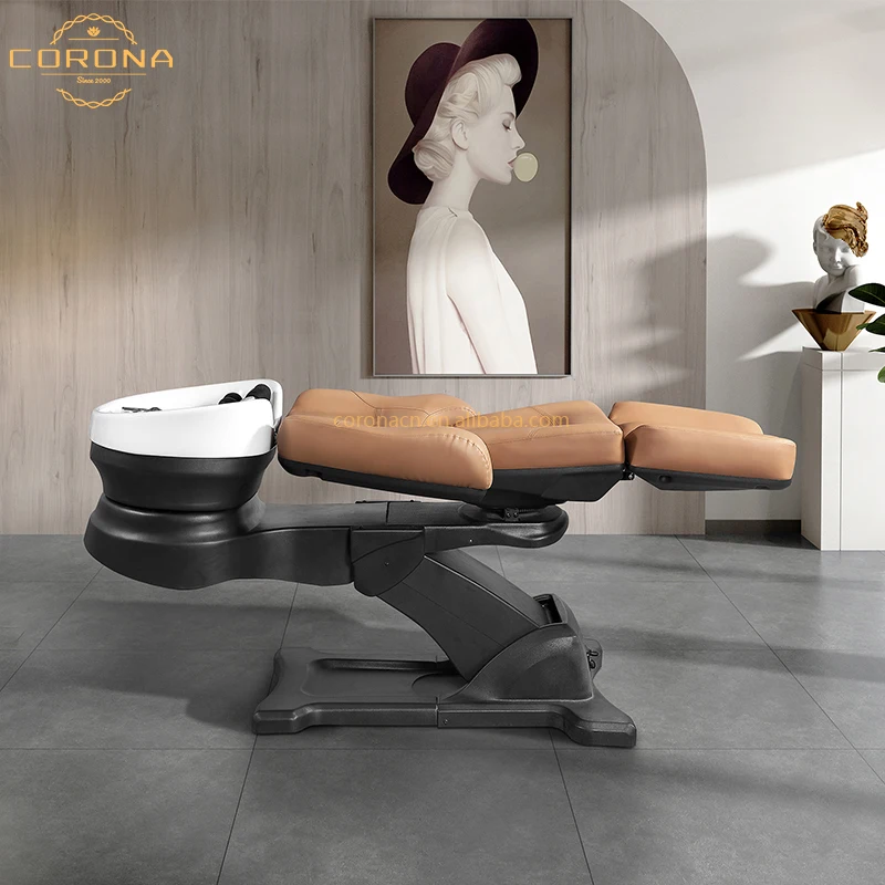 Luxury Modern Hairdressing Salon FurnitureReclinable Hair Wash ChairHead Spa Massage Hair Wash Bed