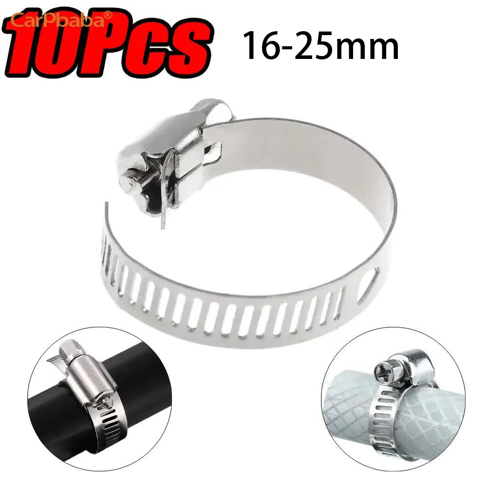 10Pcs Hose Clips Pipe Clamps Stainless Steel Hoop Clamp Hose 304 Stainless Steel Automotive Pipes Clip Fixed Tool 16-25mm