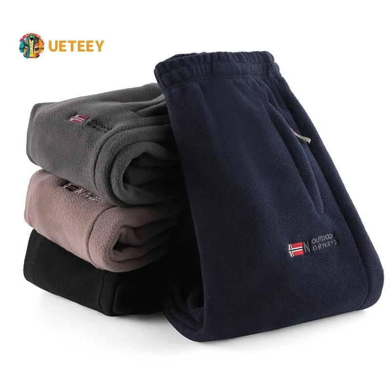 Men's Polar Fleece Pants Winter Thicken Warm Casual Fleece-Lined Jogging Sweatpants Men Loose Oversized Straight Trousers Male