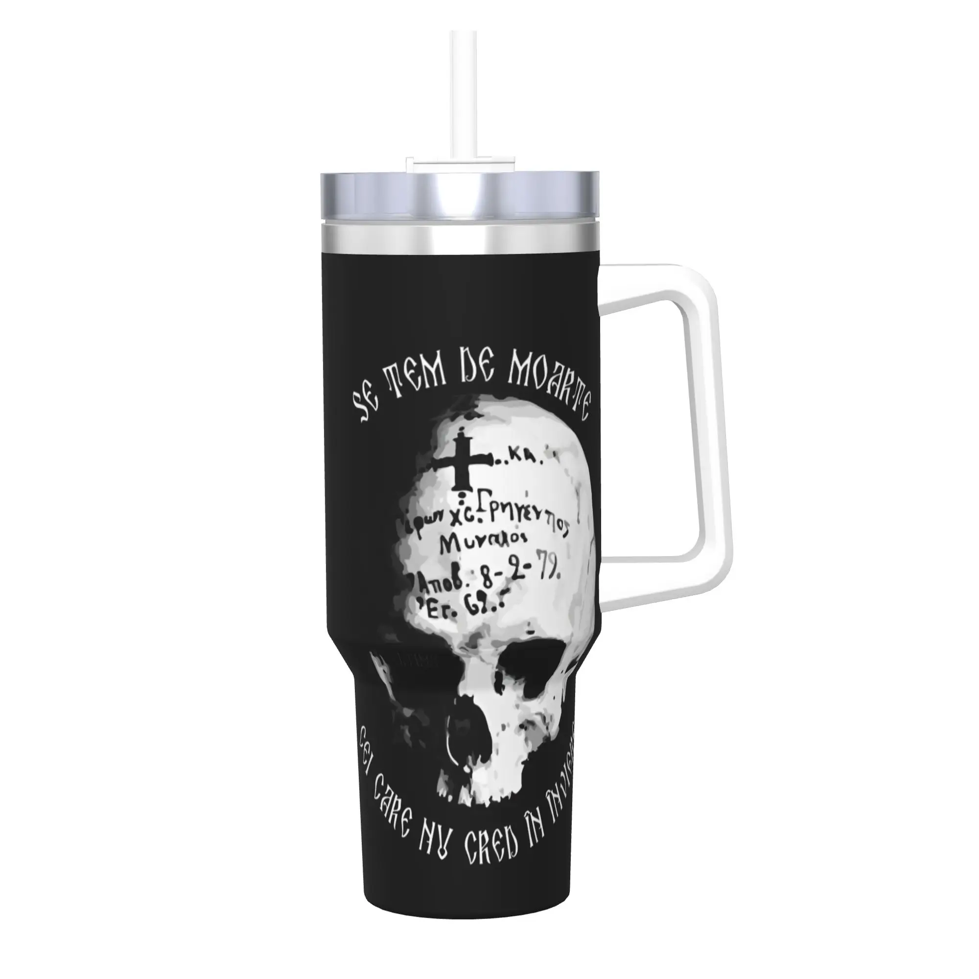 

40 унций Русская Православная поговорка с надписями Череп Вакуумный изоляционный стакан Смерть в мир Чашки с ручкой Офисная портативная чашка Термальная