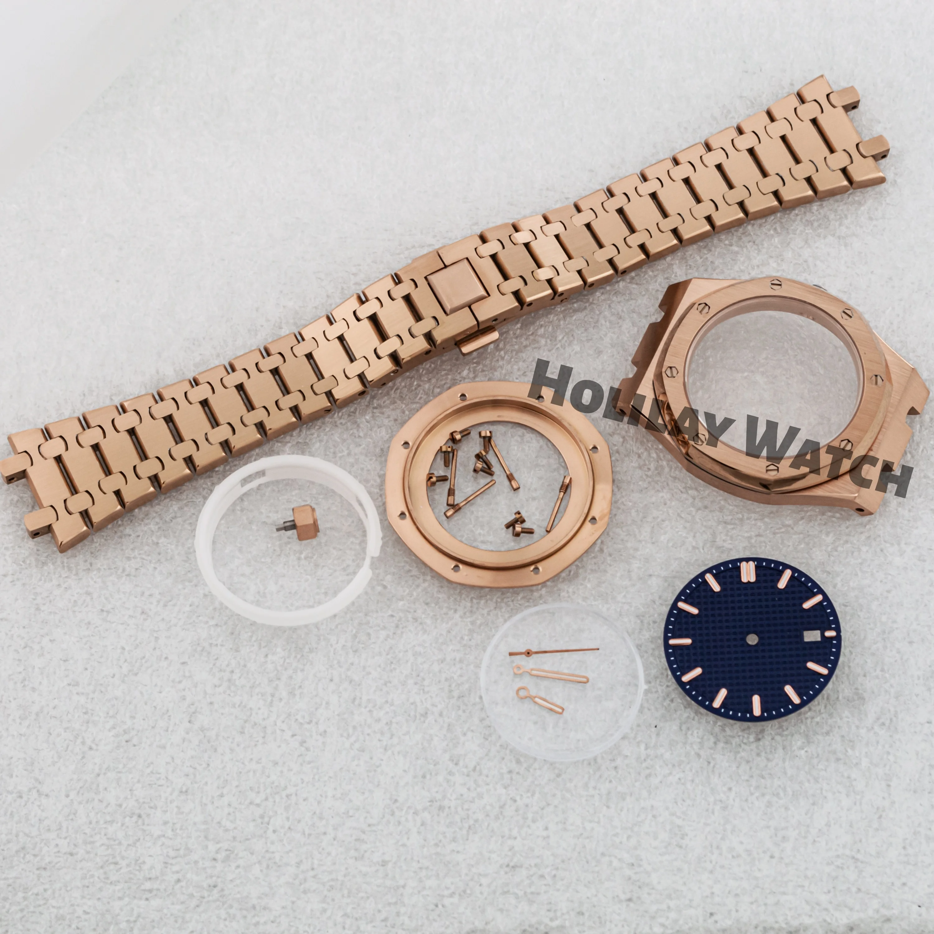 

42mm Watch Case Strap Sapphire Glass Stainless Steel Octagon Case Rose Gold for 31.8mm Dial NH35 NH36 Movement Royal Case