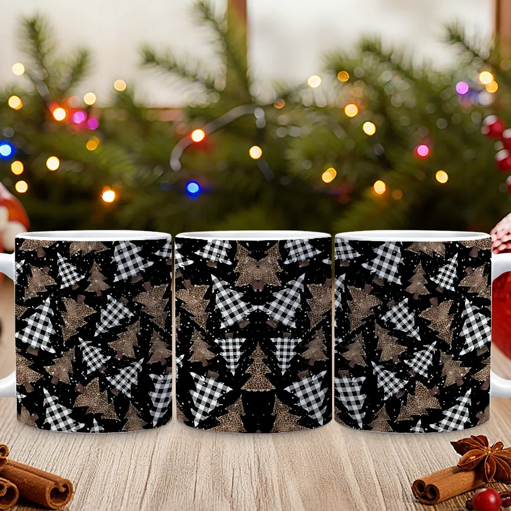 1pc, a Coffee Mug Featuring a Buffalo Plaid And Christmas Tree Design, Perfect for Rustic Style. Ideal Festive Drinkware for Holiday Gatherings, Christmas Party Gifts, And Home Decor