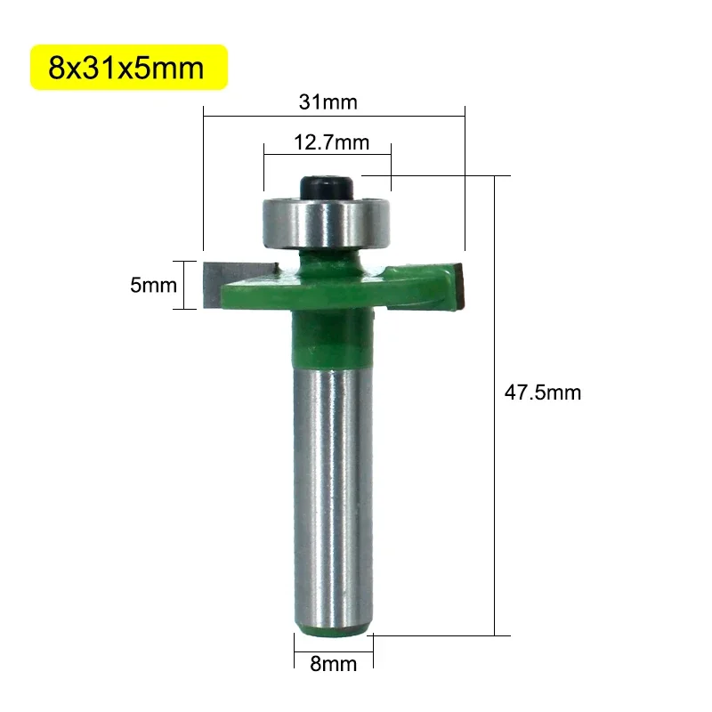 1PC 8MM Shank Milling Cutter Wood Carving T-Sloting Router Bit Bit with Bearing Wood Slot Milling Cutter T Type Rabbeting Wood