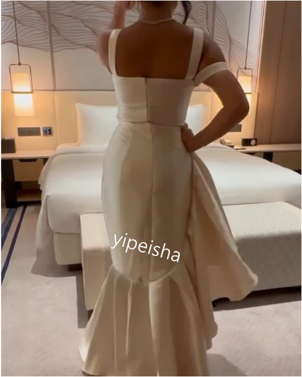 Personalizado jiayigong brilho baile de formatura cetim ruched celebridade sereia cinta espaguete sob medida ocasião vestido midi vestidos