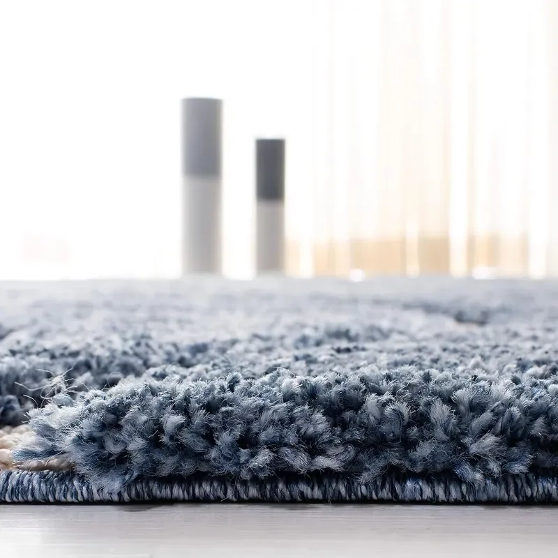 Large Modern Florida Shag Collection Area Rug 8'X 10'Light Blue Cream Non-Shedding Carpet for Living Room Big Size Big Size