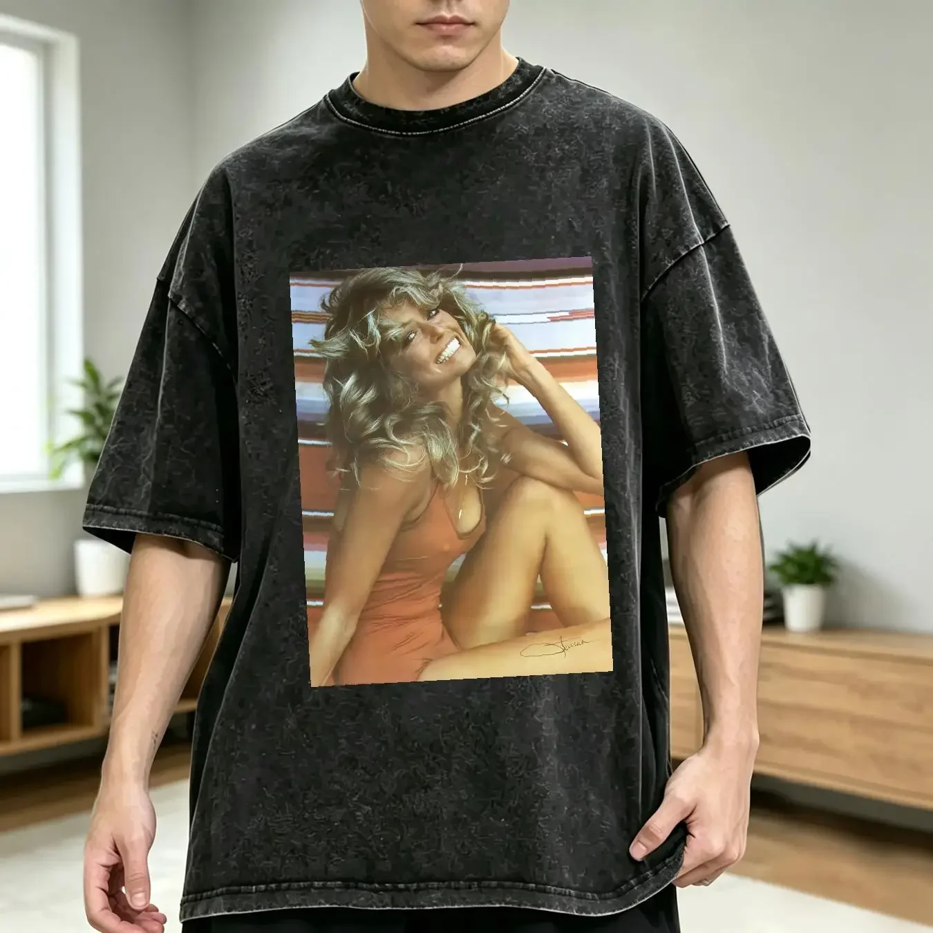 washed T Shirt Authentic Farrah Fawcett Red Bathing Suit S 2XL NEW vintage Washed Casual graphic Comfortable Unisex Breathable