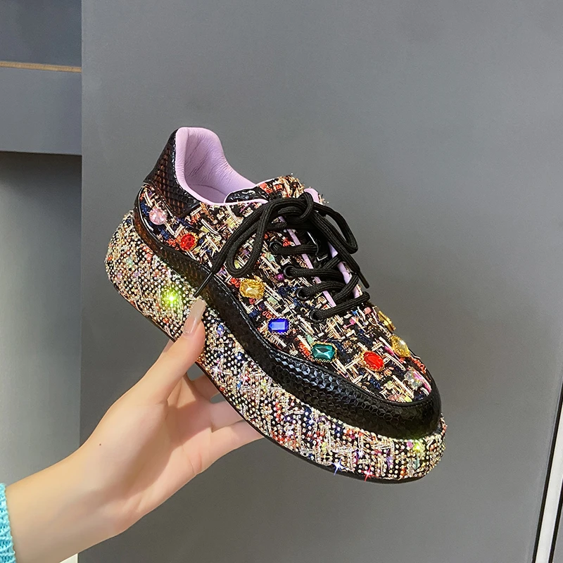 2025 New Sparkling Diamond Women's Vulcanized Shoes Designer Women's Sports Shoes Fashion Luxury Platform Casual Shoes zapatos