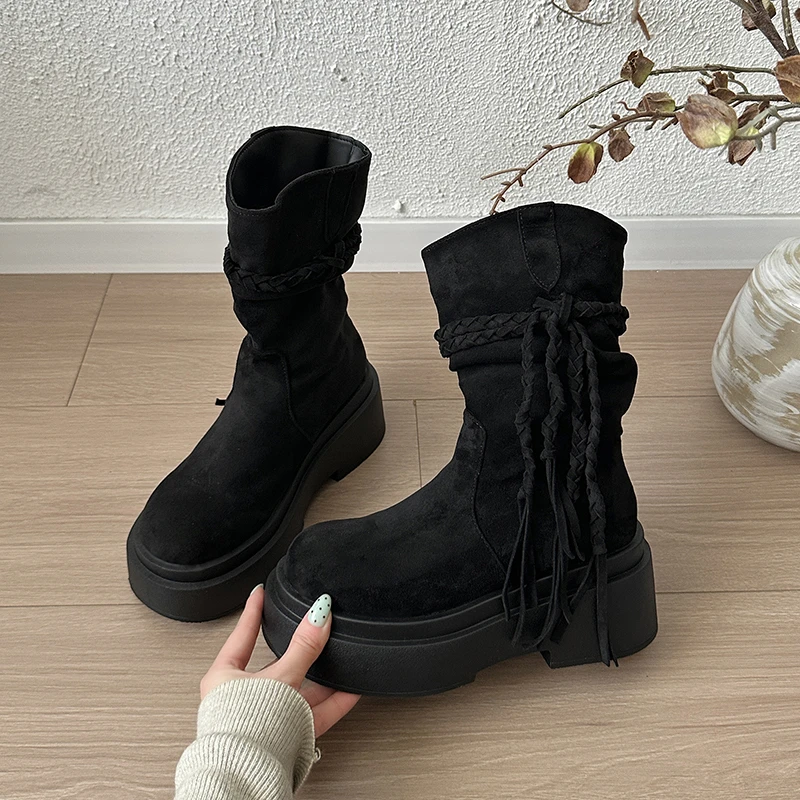 Spring/Autumn Two-Way Edgy Fold-Over Cuff Fashion Design Women's High Knee Boots Chunky Platform Stacked Rider Boots
