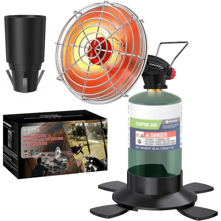 

Golf Cart Heater9 200BTU Portable Propane Camping Heater 2-in-1 with Cup HolderandFoldable Propane Cylinder Stand for EZGO Yama