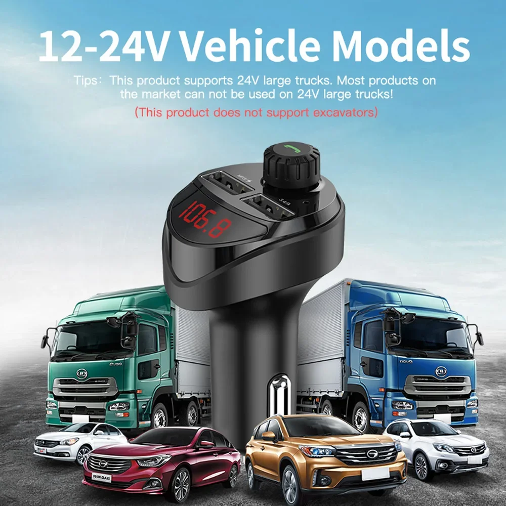 سيارة سماعة لاسلكية تعمل بالبلوتوث متوافق مع FM الارسال MP3 مشغل موسيقى المزدوج 3.4A شاحن يو اس بي LED عرض حر اليدين سيارة عدة المغير