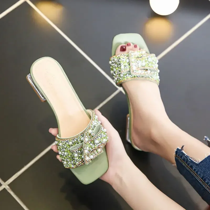 Fashionable Women's Slippers High End Banquet Party Rhinestone Heels Sandals