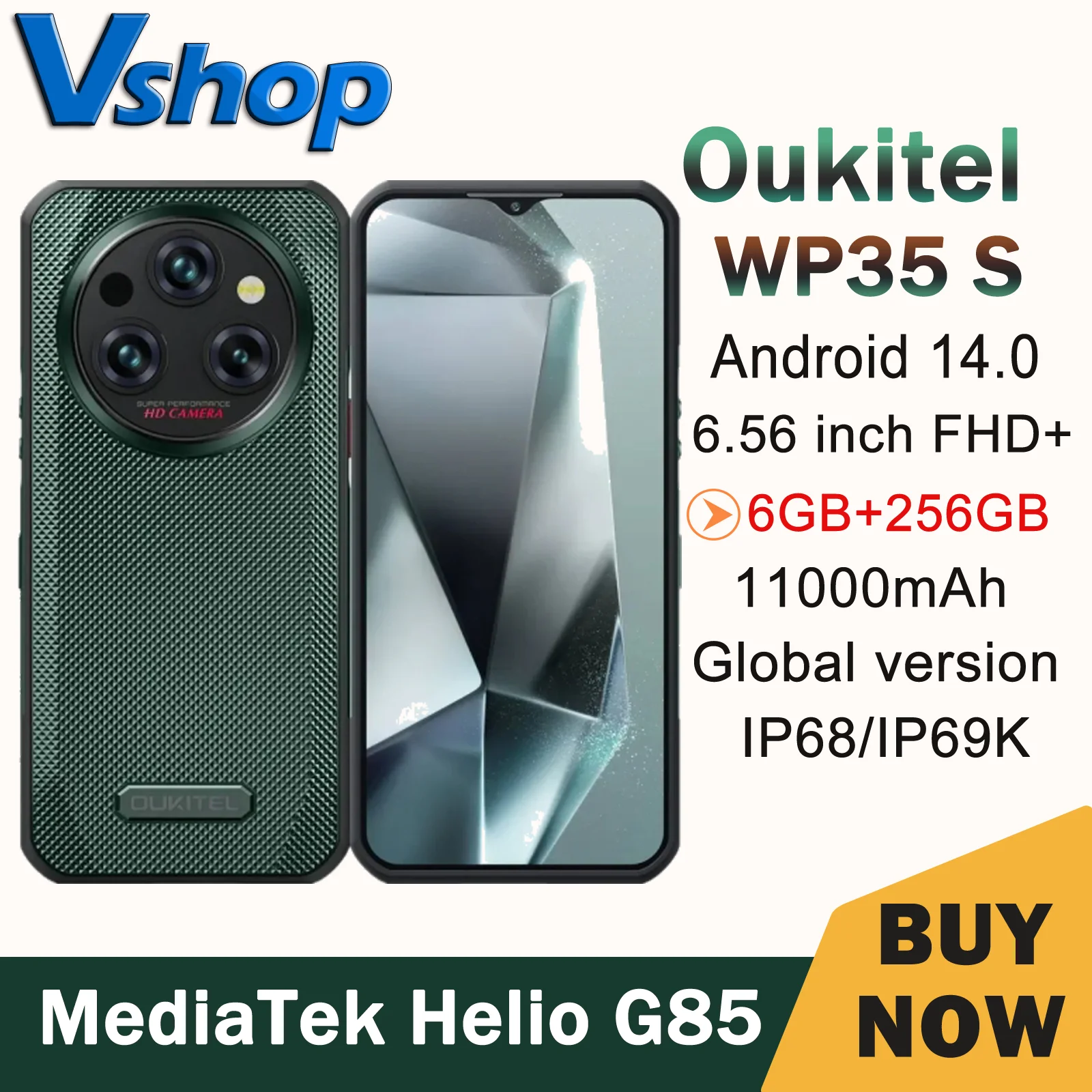 Oukitel WP35 S Rugged Phone 6GB+256GB 6.56'' 11000mAh Android 14 MediaTek Helio G85 44MP Camera NFC OTG 4G Smartphone