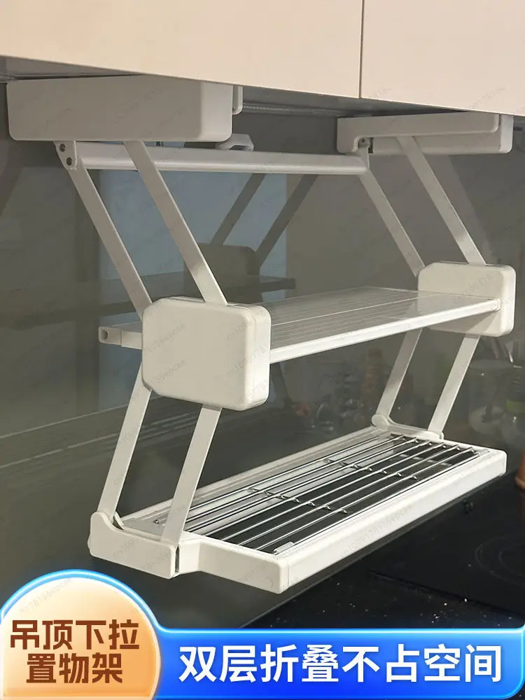 Pull-down double-layer meal preparation rack Cabinet storage seasoning rack Storage rack