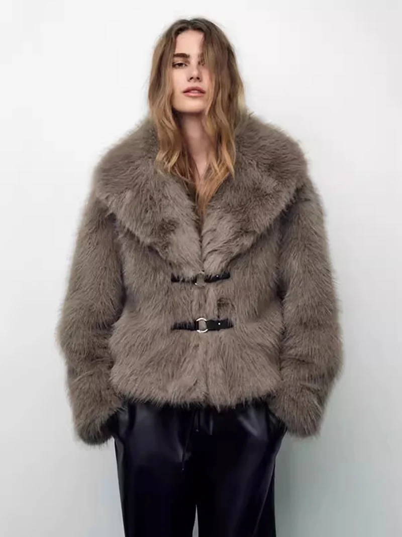 ZADORIN Oversized Faux Fur Coat Woman Big Lapel Buckle Closure Moto Biker Fluffy Warm Fur Jacket Winter Clothes Chic Outerwear