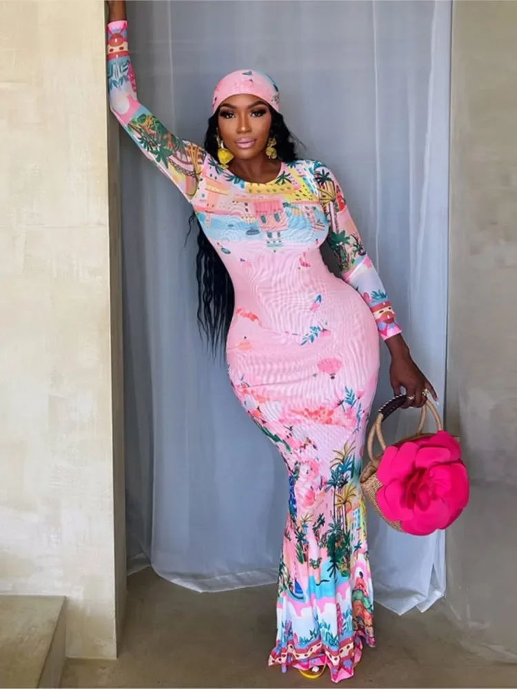 Summer Cover Ups Women Swimsuit Long Sleeve Robes Bathing Suit 2025 New Tree Print Beach Holiday Maxi Dresses Cover-Up
