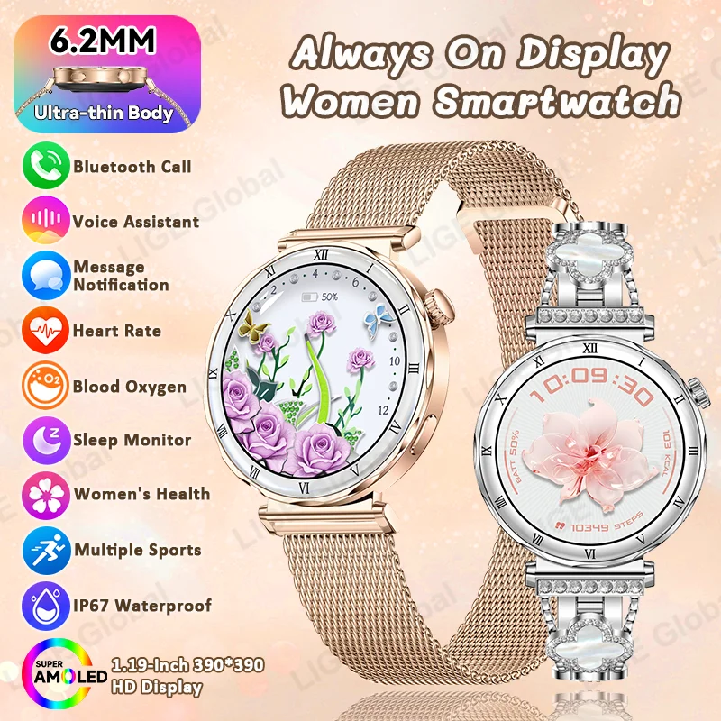 

LIGE Luxury AMOLED Ladies Smart Watch Always On Display Health Monitoring BT Call Female Women Sports Fitness Tracker Smartwatch