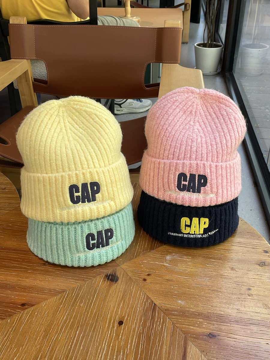 

Autumn Winter Knitted Wool Hat for Women, Letter Versatile Couple Pullover Hat, Street Dance Trendy Warm Cold Hat for Men