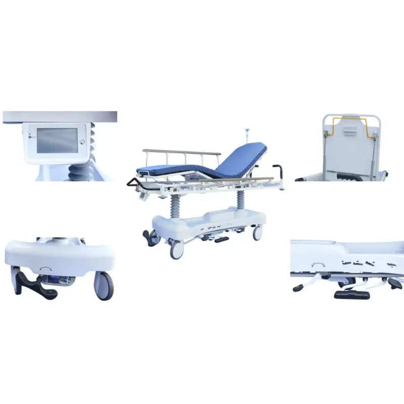 Hospital Furniture Emergency Patient Transfer Hydraulic Trolley Ambulance Bed Cart with Medical Weighing Feature