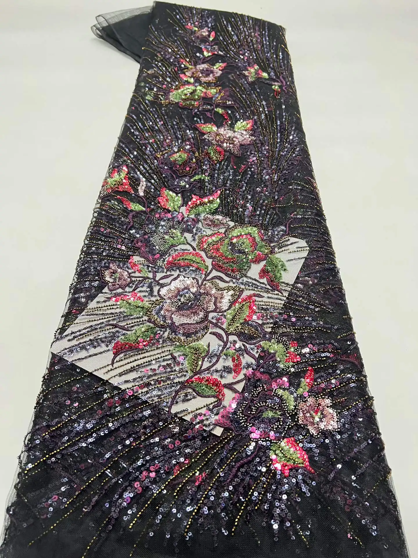 

African Luxury Nigerian High-End Beaded Embroidery Lace French Sequins Net Fabric For Women's Wedding Party Dresses