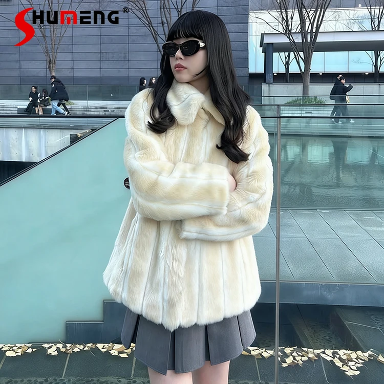 

2025 Winter New Lady Japan Style Fashion Plush Soft Coat Women Loose Slim Warm Thickened Faux Fur Jacket Female Daily Fur Coat