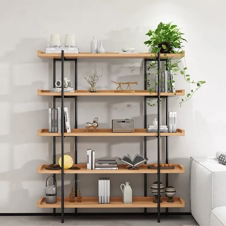 Office meeting solid wood baffle shelves shelves library multi-layer floor to wall storage display bookcase