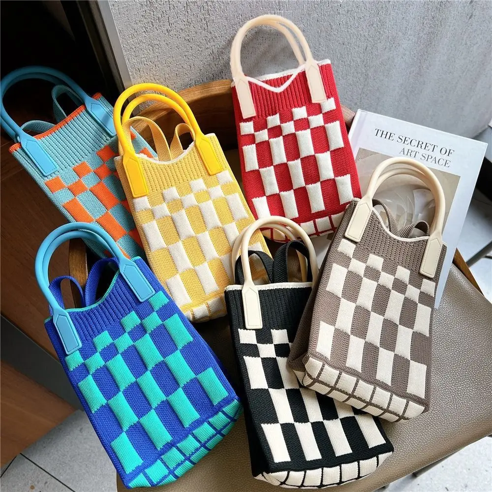 Fashion Geometric Pattern Women's Knitted Handbag Female Woven Shopper Purse Design Chain Shoulder Crossbody Bag