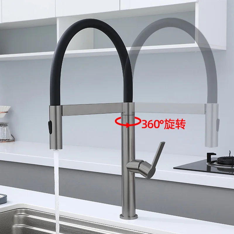 Modern One Handle Pull Down Sink Faucet Deck Mounted 2 Function Kitchen Sink Faucet Single Hole Hot and Cold Mixer Tap Gray
