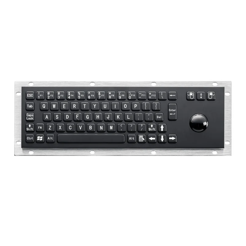 Teclado de quiosco de Metal Industrial con bola de rodillo para montaje en el suelo, montaje en Panel resistente de acero inoxidable negro IP65