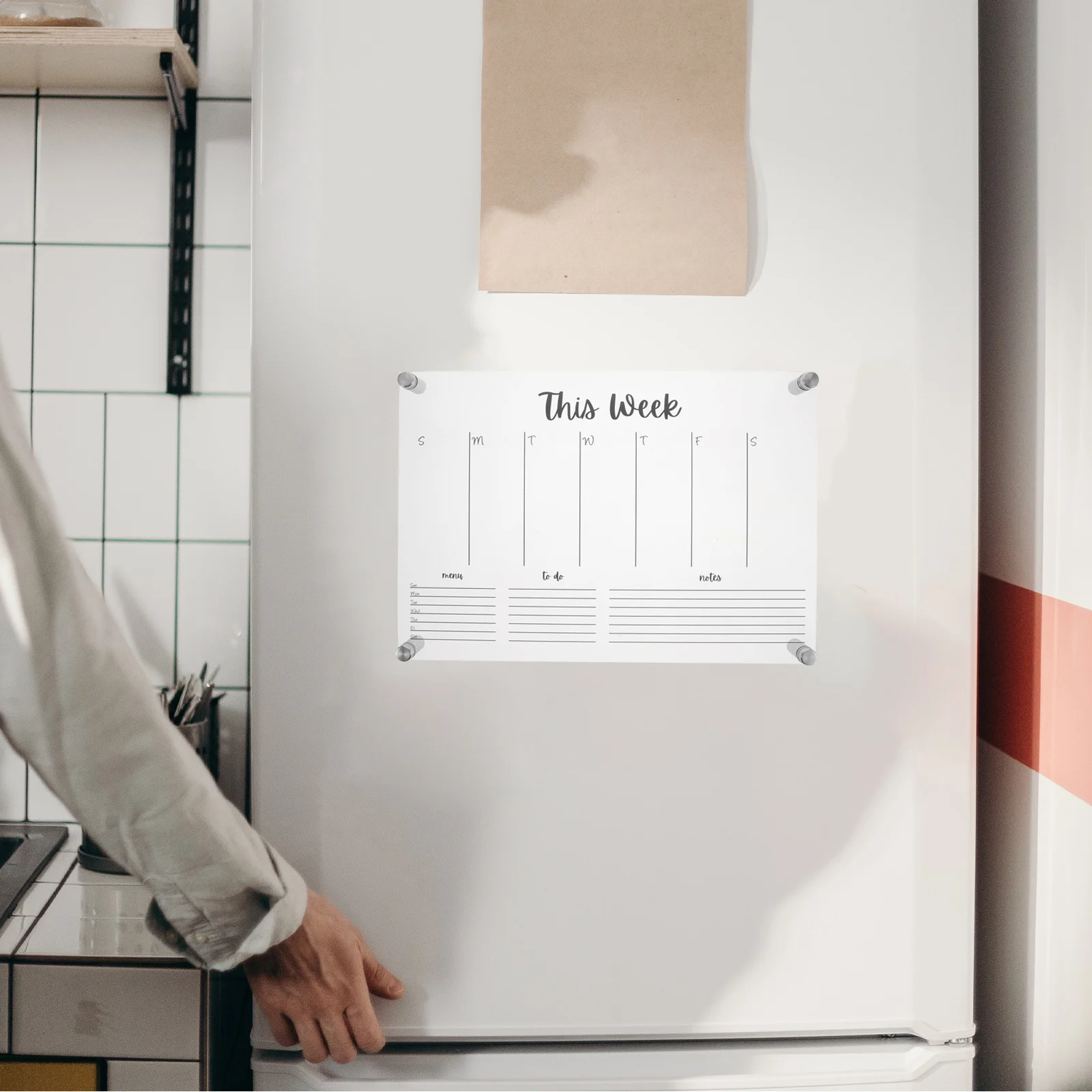 مجموعة واحدة من لوحة الرسائل المعلقة القابلة للمسح من الأكريليك الفاخر للجدار أو الثلاجة ومنظم التقويم الأسبوعي والسبورة البيضاء الشفافة #4