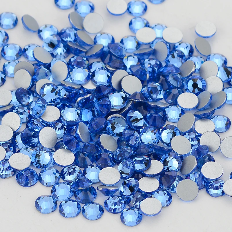 SS6-SS30 Glass Flatback Rhinestone Multi Color Blue Glitter Round Stones Rhinestones for Nail Art Fabric Clothing Decorating