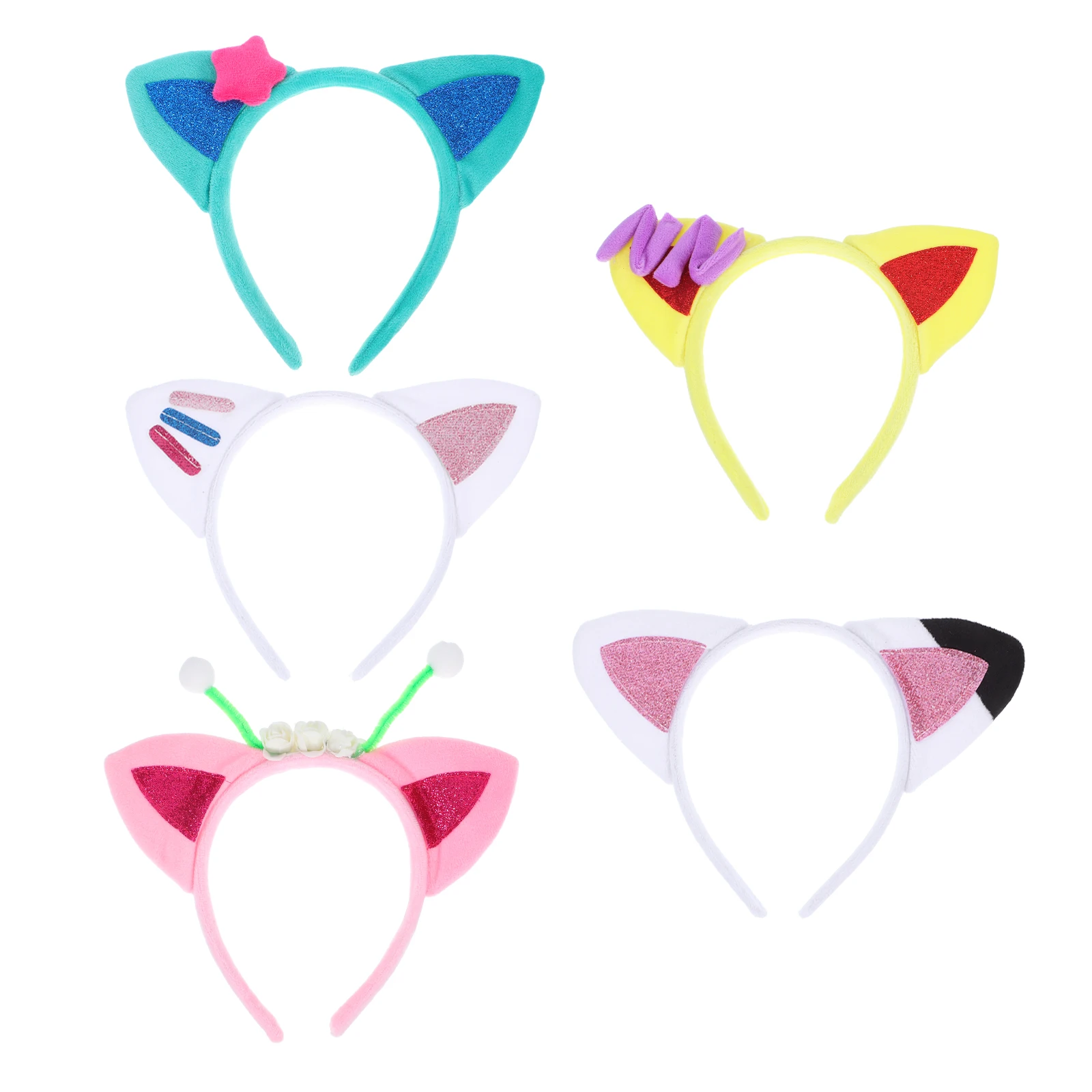 

5pcs Cat Ears Headband Cartoon Cosplay Party Costume Girls Hair Hoops Adjustable Fit Lightweight Material Vibrant Colors