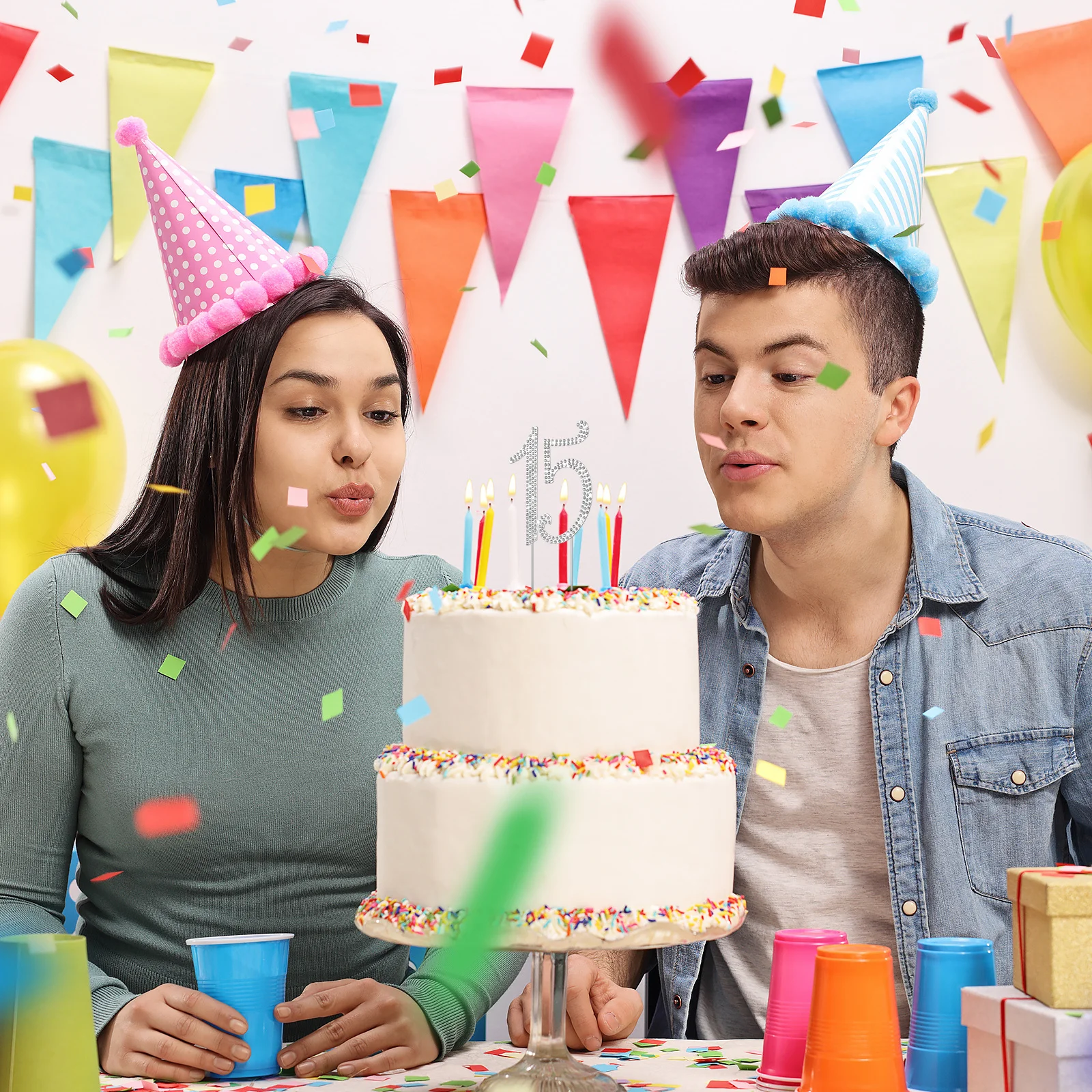 

15 Cake Topper Silver Alloy Crystal Rhinestones Birthday Anniversary Party Decoration Durable Reusable Keepsake