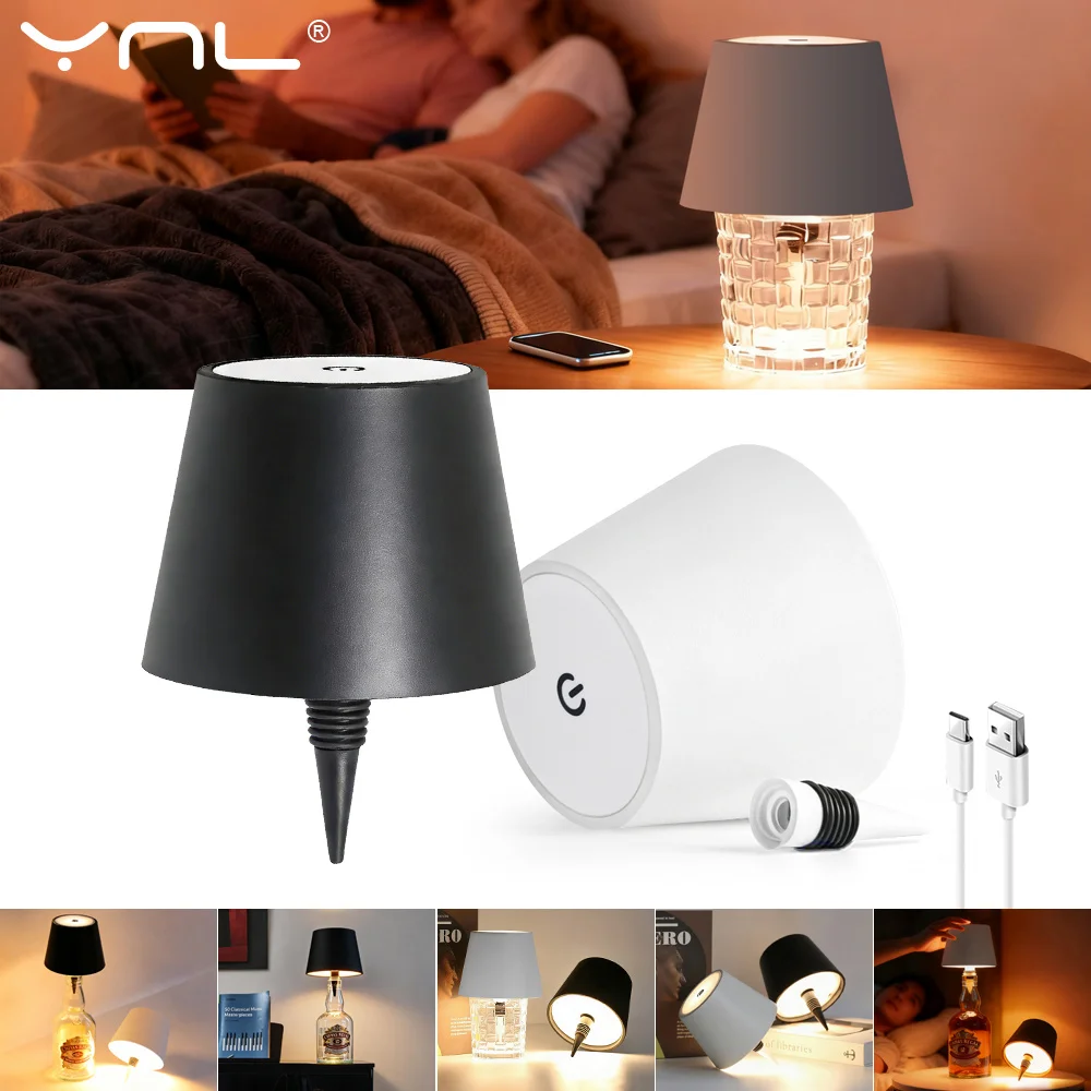 

Беспроводная лампа для бутылки вина, 3-цветное сенсорное управление с бесступенчатым затемнением, светодиодная настольная лампа, бар, кафе, атмосфера, ночник для дома