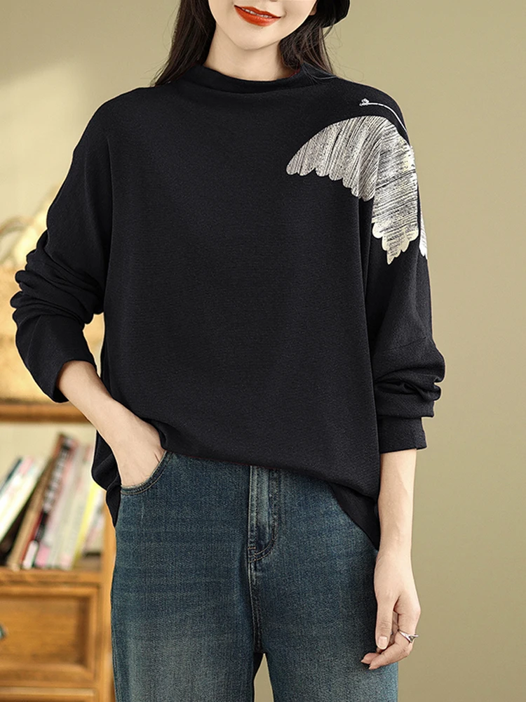 

Fashion Turtleneck Long Sleeve Shirts 2025 New Autumn Winter Women Batwing Sleeve Pullover Sweaters Butterfly Print Knitted Tops