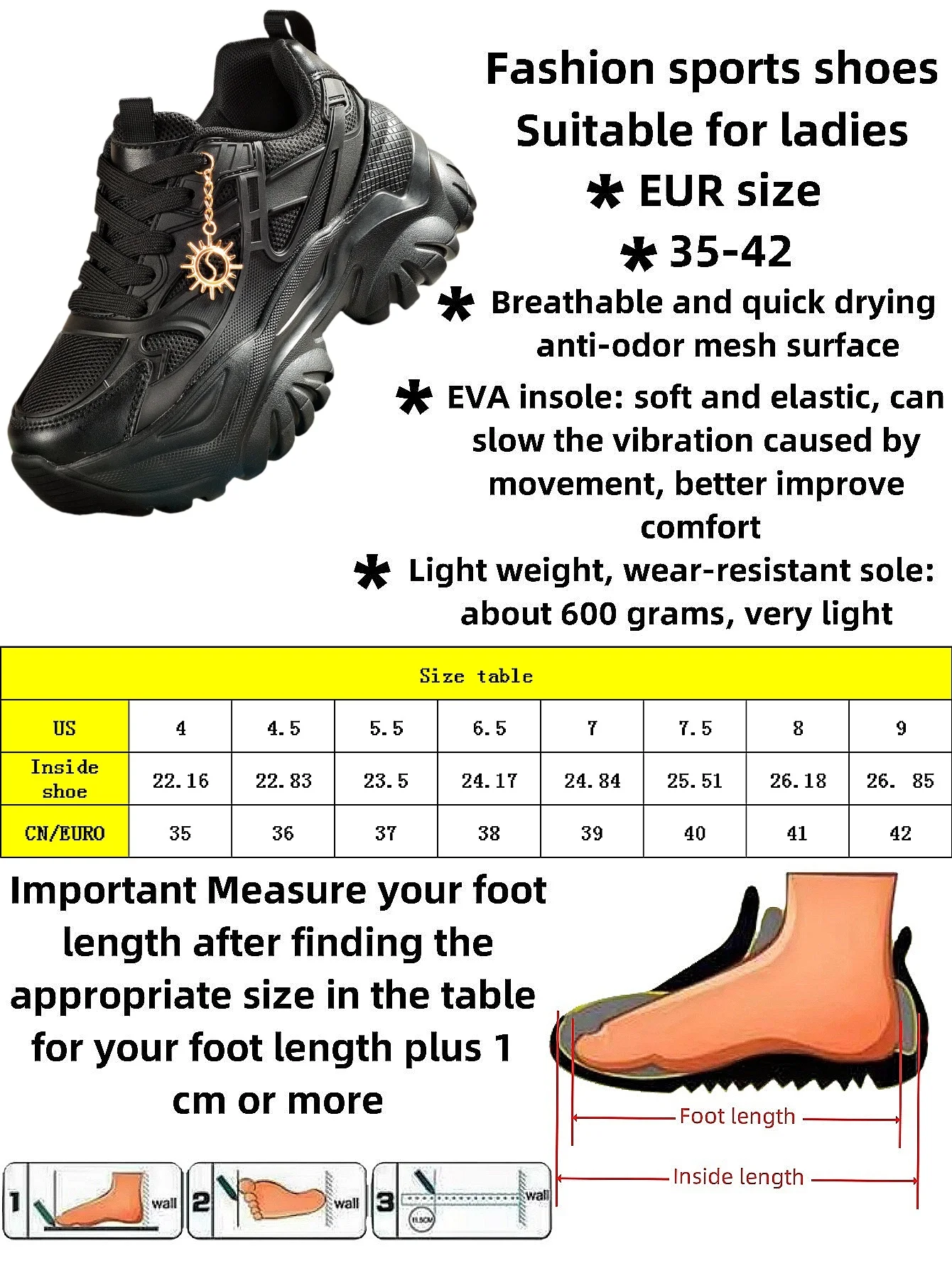 Women\'s fashion casual non-slip increase four season sports shoes women\'s high water platform platform black high heels