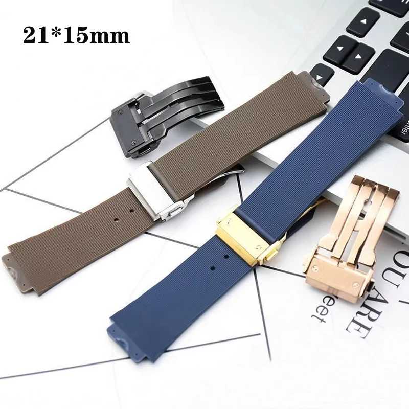 Waterproof Female Soft Rubber Watchband Accessories For HUBLOT Strap Watchband Multi-color convex 21x15mm Fold Buckle