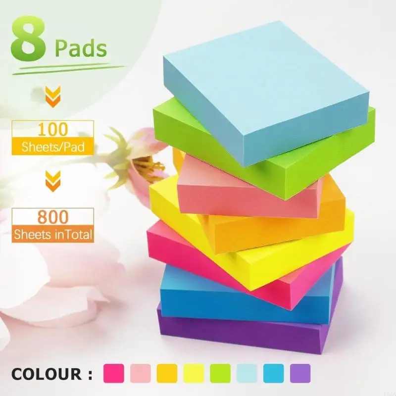 LXAA 8 Pcs Colorful Sticking Note Adhesive Memo Pads Simple Note Pad for Students