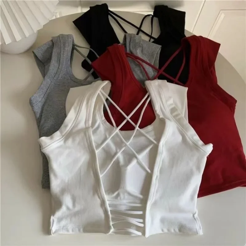 Tank Tops Women Clubwear Popular Backless Casual Crops Summer Stylish Korean Style Clothing Mujer Basic Solid Sexy Ladies Chic