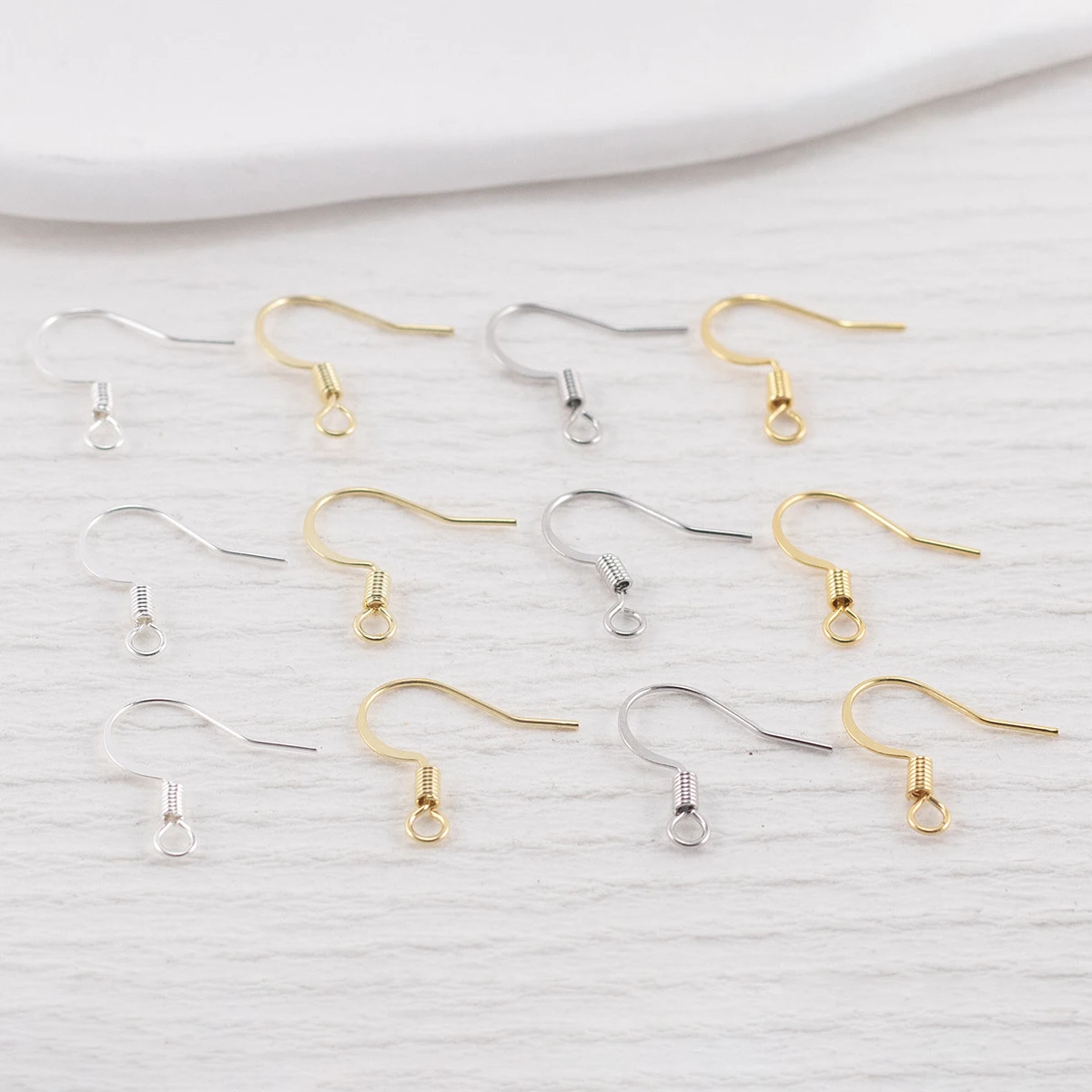 Brass Earring Hook Flat Fishhook Findings with Coil Loop Ear Wires Golden Silver Color Diy Handmade Jewelry Accessories