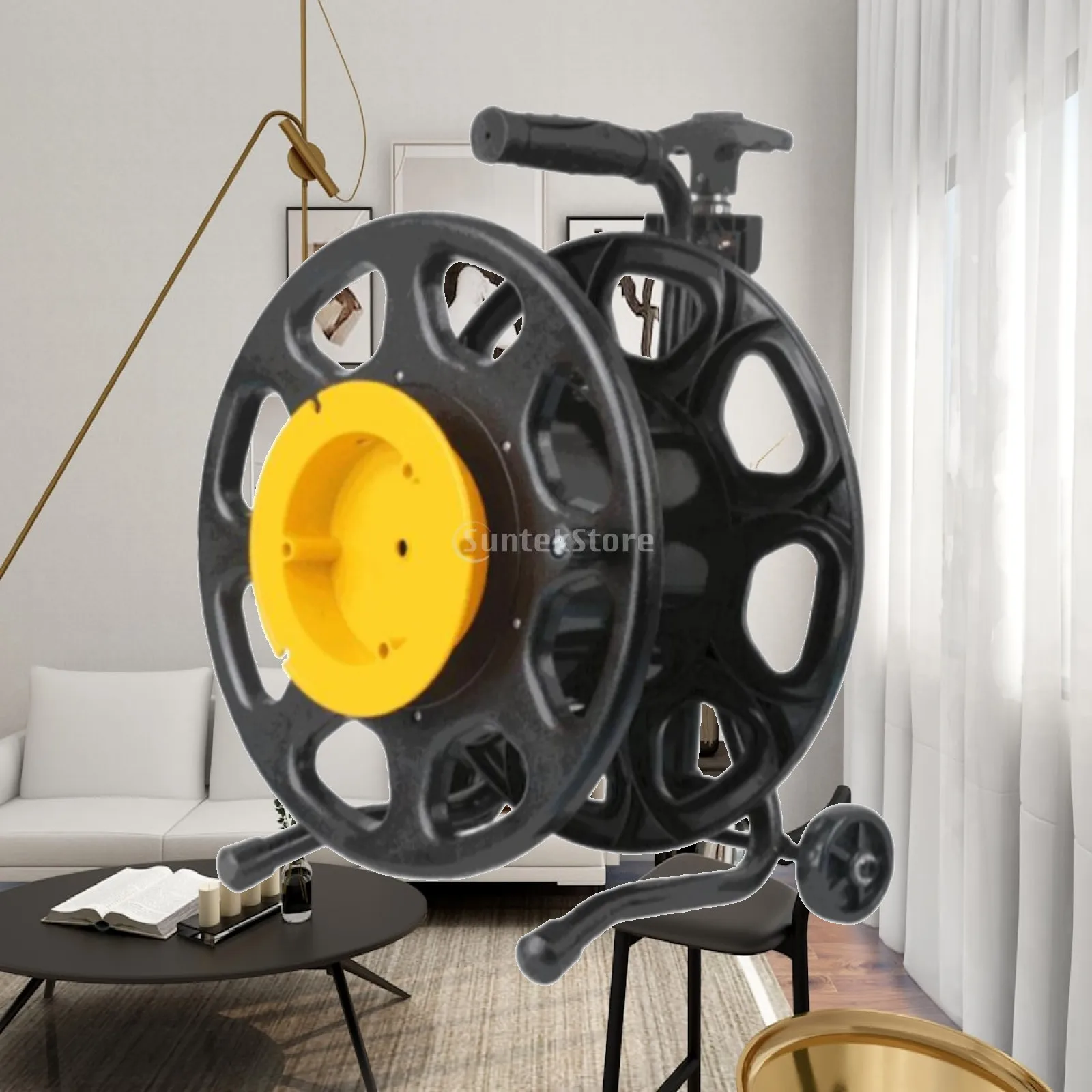 Mobile Cable Roller Power Cord Reel Hand Crank Fiber Optic Cable Tray Optical Fiber Empty Disk for Workshop Yard Patio Backyard