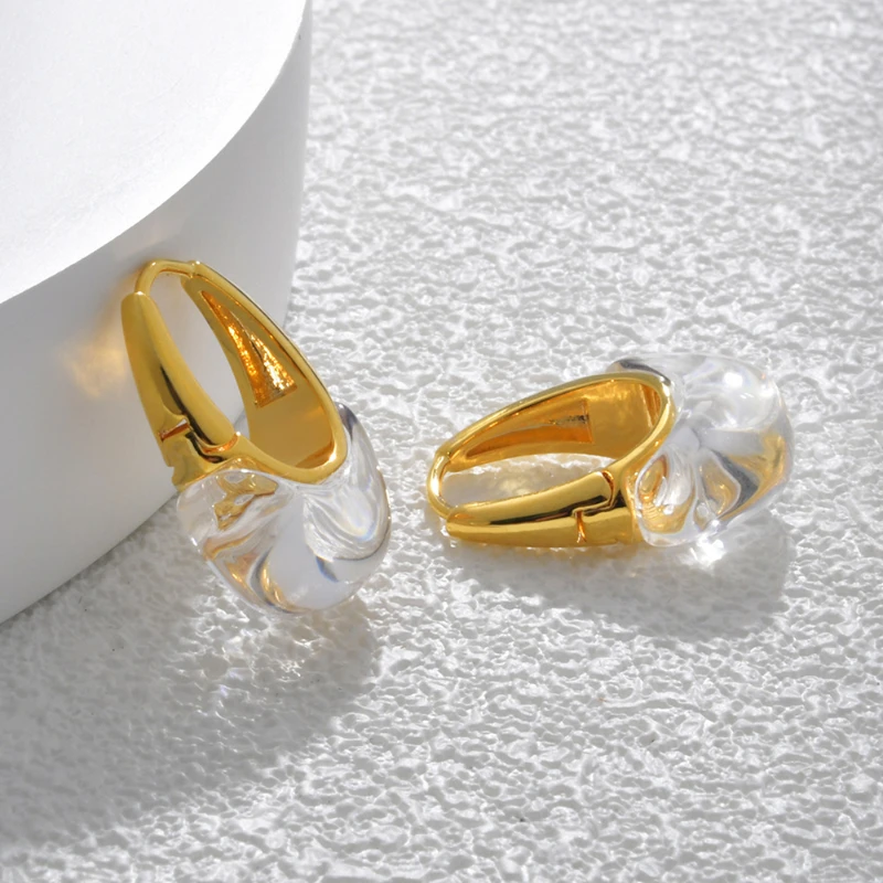 Korean Style Minimalist Niche Design Cool Personalized Texture Irregular Transparent Resin Temperament Earrings for Women.
