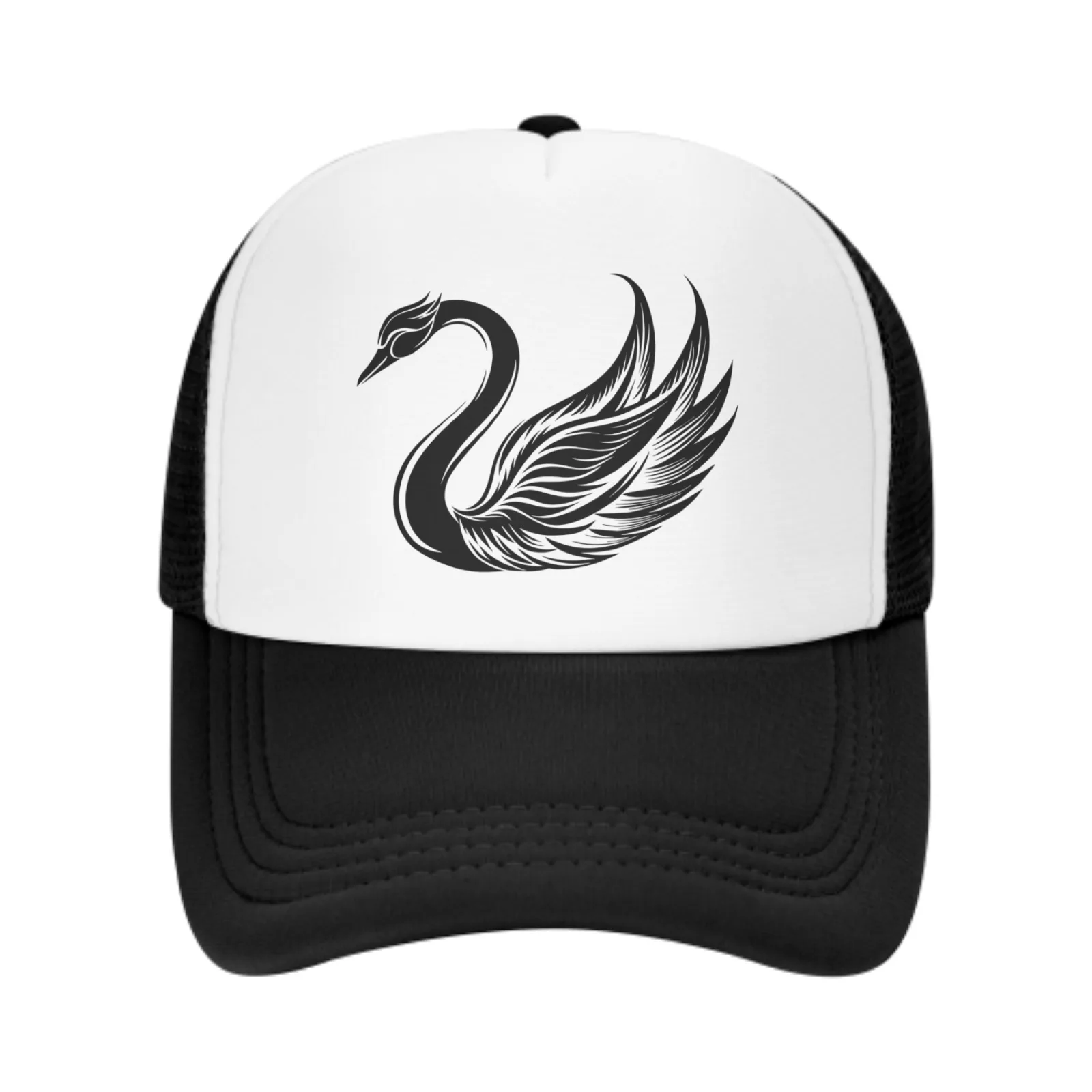 Gorra de béisbol de malla con estampado de cisne, gorro de camionero, deportes al aire libre, ajustable, lavado, Snapback, papá