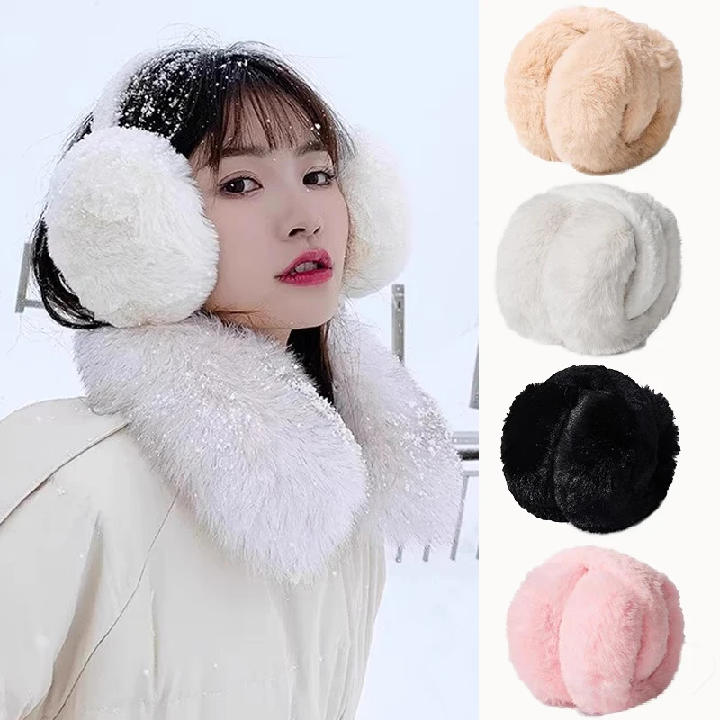 1 pz tinta unita morbido peluche scaldaorecchie inverno caldo paraorecchie moda paraorecchie protezione esterna fredda paraorecchie pieghevole paraorecchie