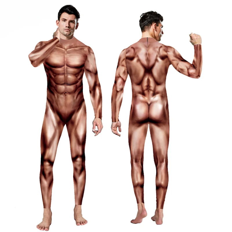 

Halloween 3d Party Muscle Printed Jumpsuit Elastic Human Cosplay CostumeSpandex Elastic Adult Catsuit Party Zentai Skinny Outfit