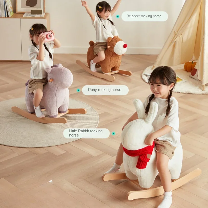 Charming Cartoon Children's Stool  Solid Wood Frame Footstool Sled-style Rocking ChairSturdy Load-Bearing Design for Kids