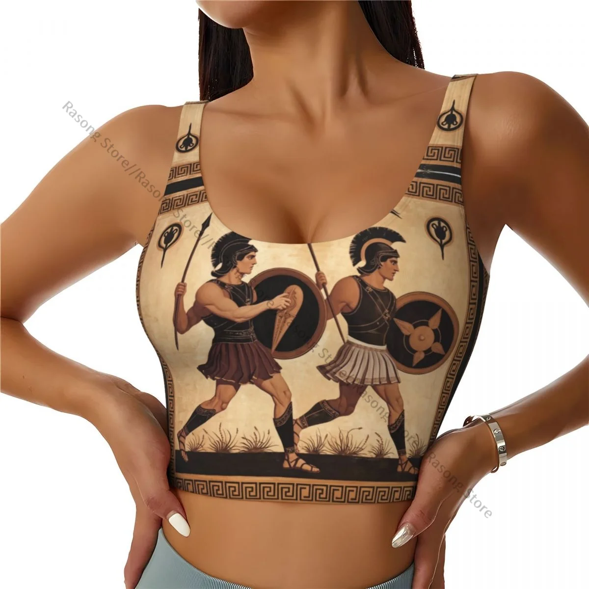 Women Sexy Sports Vest Ancient Greek Fighting Traditional Ethnic Background Female Streetwear Sport Lingerie Tee Crop Top