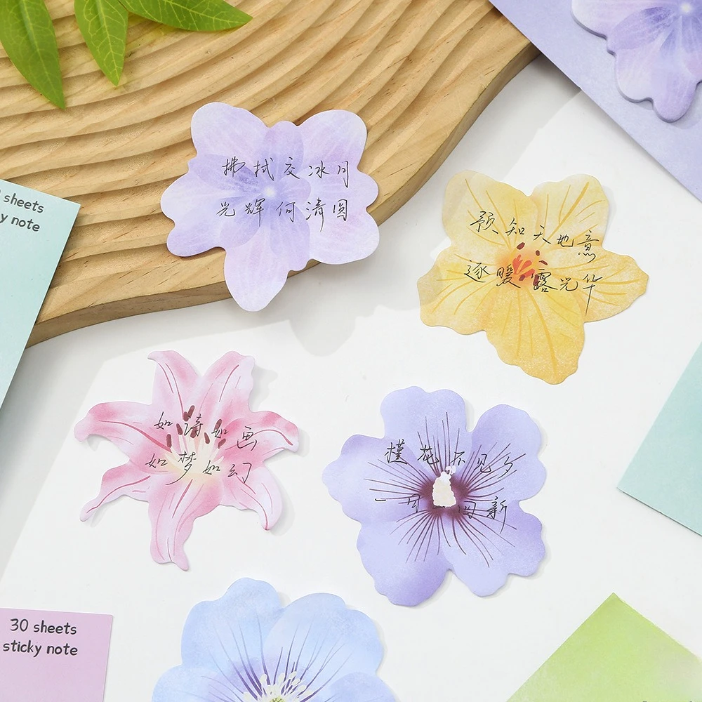 30pcs/book Flower Convenience Stickers Cute and Fresh N Times Alien Memo Paper Learning and Office Supplies Multi Color Plant